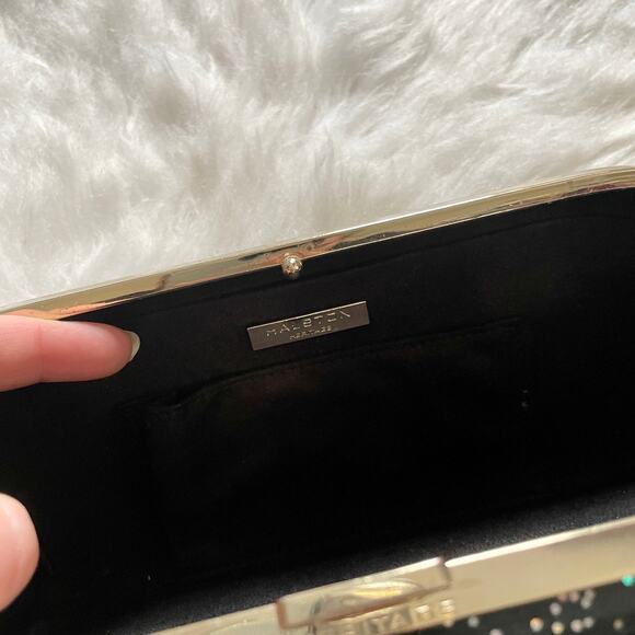 Halston Heritage Acrylic Glitter Clutch Shoulder Bag Clutch Sparkles Hard Shell - Picture 12 of 13